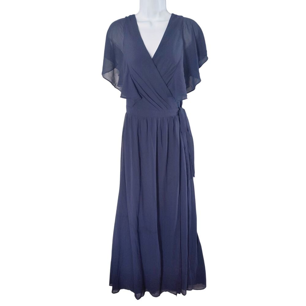 Lulus Convincing Grace Navy Blue Flutter Sleeve Wrap Maxi Dress Women's L - Picture 5 of 14